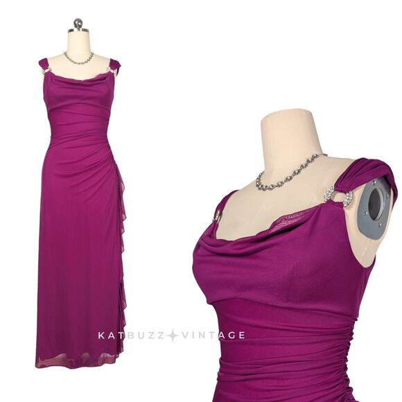 Vintage Betsy Adam Prom Dress Maxi Gown 8 Purple Pink Y2K Fairy Glam Ruffle - Picture 1 of 15